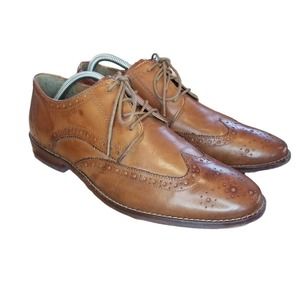 Florsheim Men's 9 Tan Leather Lace Up Wingtip Brogue Dress Oxfords